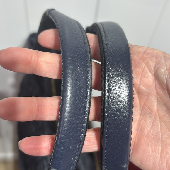 Coach navy blue ruching zip top Court Tote with front blue leather pocket - Picture 6 of 11